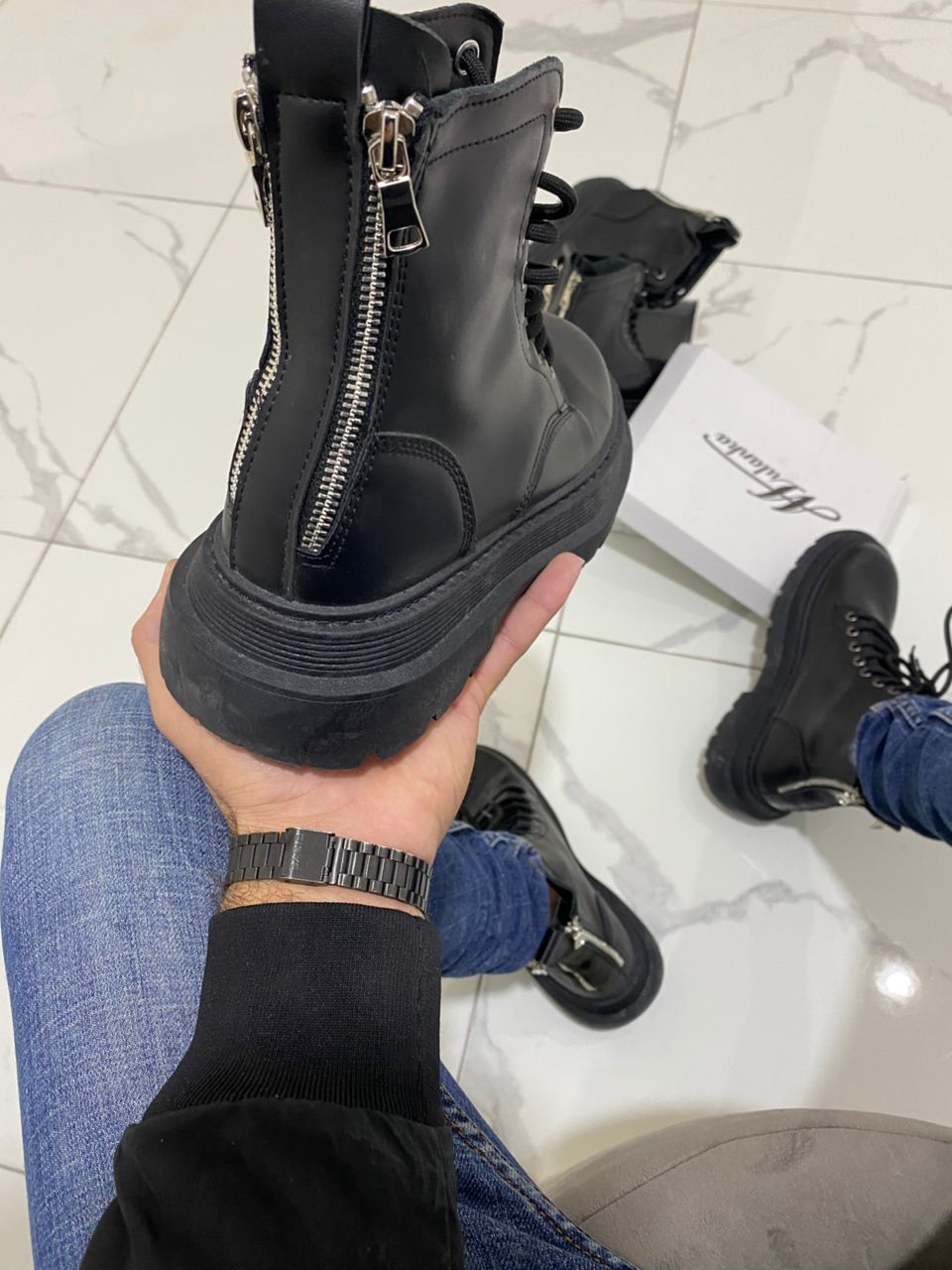 Boot cuire double fermeture