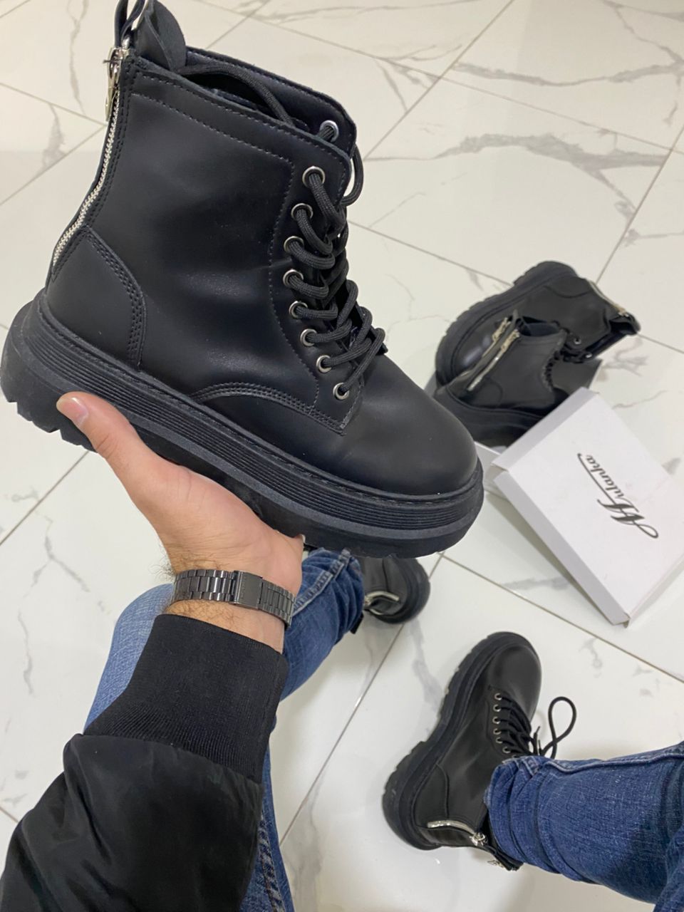 Boot cuire double fermeture